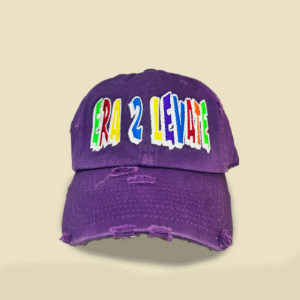 Purple Distressed Cap with Multicolor Embroidery