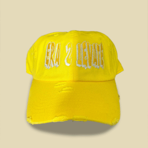 Yellow Distressed Cap with Raised Embroidery