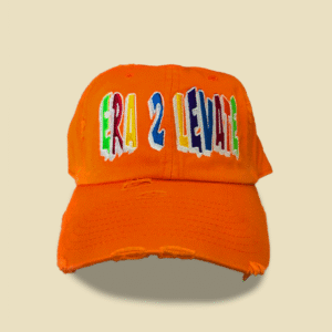 Orange Distressed Cap with Multicolor Embroidery