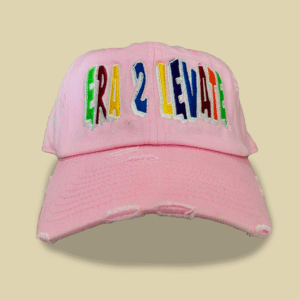 Pink Distressed Cap with Multicolor Embroidery