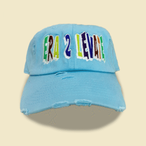 Light Blue Distressed Cap with Multicolor Embroidery