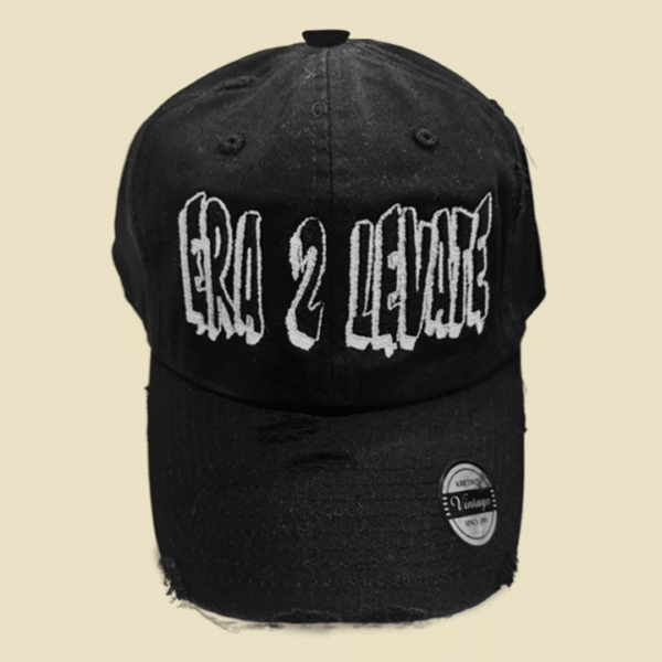 Black Distressed Cap with Raised Embroidery