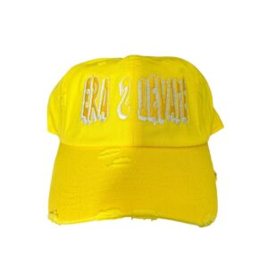 Yellow Distressed Cap with Raised Embroidery