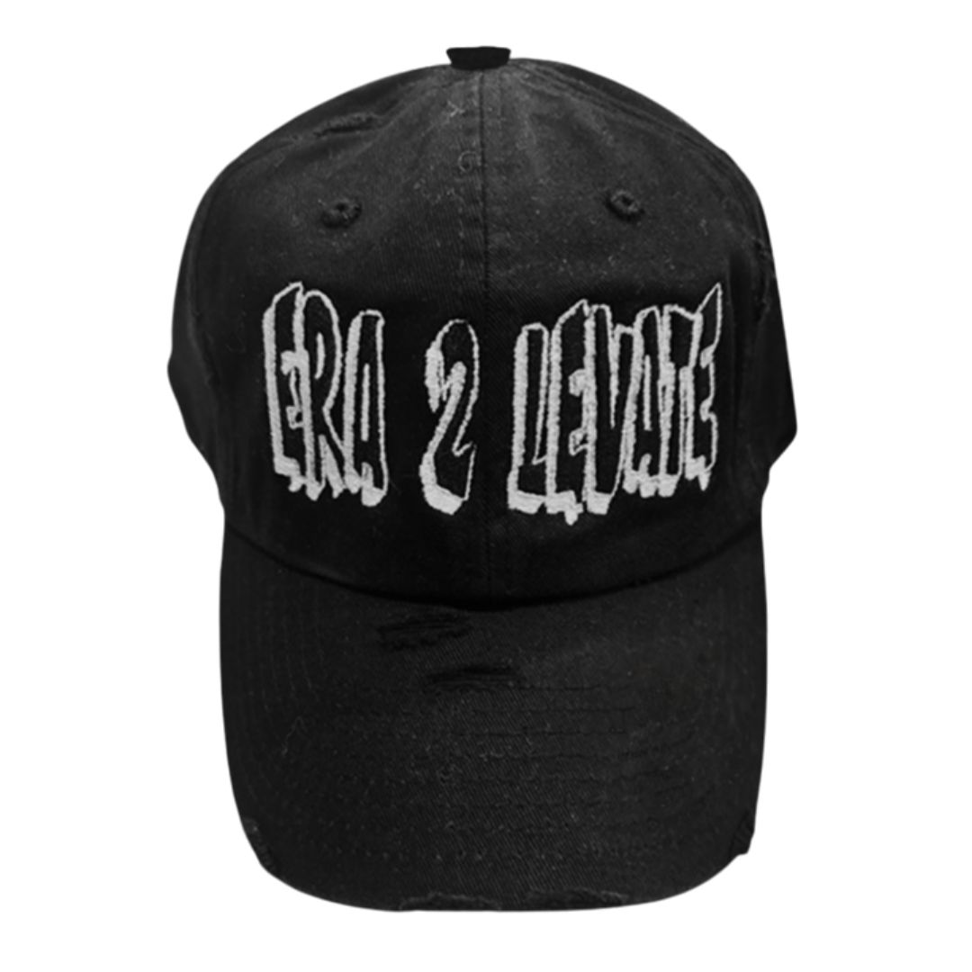 Black Distressed Cap with Raised Embroidery